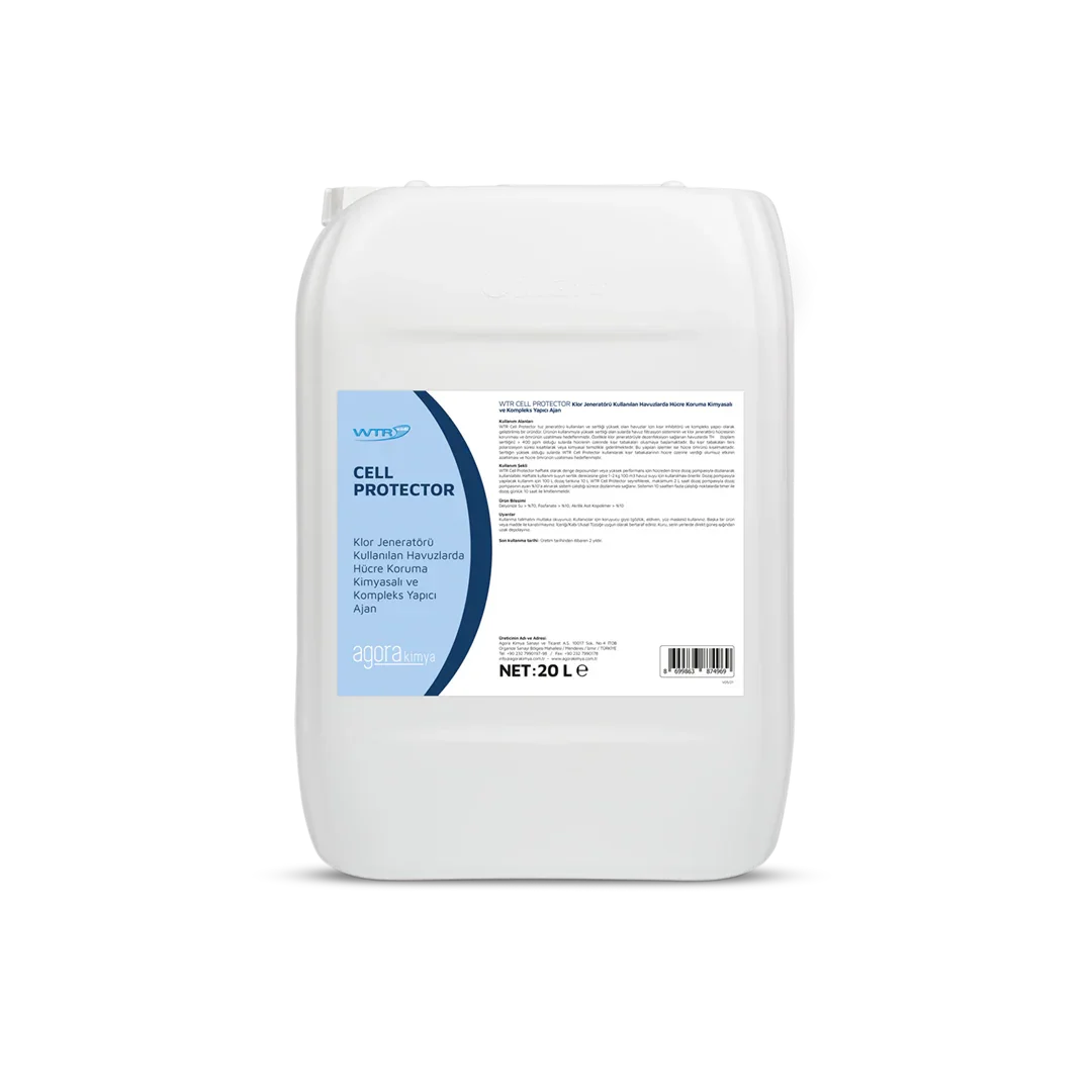 20 litrelik beyaz plastik bidonda WTR Cell Protector hücre koruma kimyasalı
