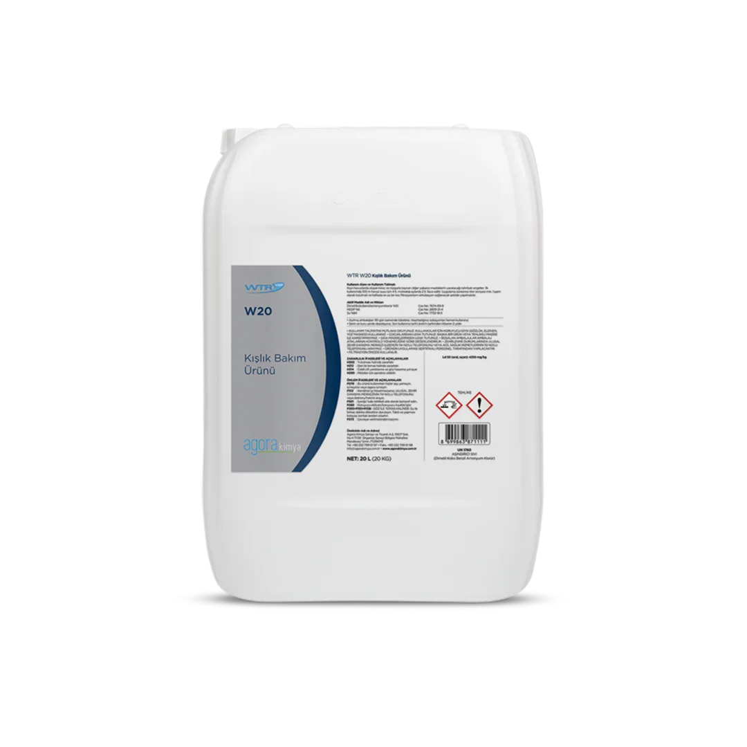 White 20L plastic container of WTR W20 Kışlık Bakım Ürünü winter maintenance chemical