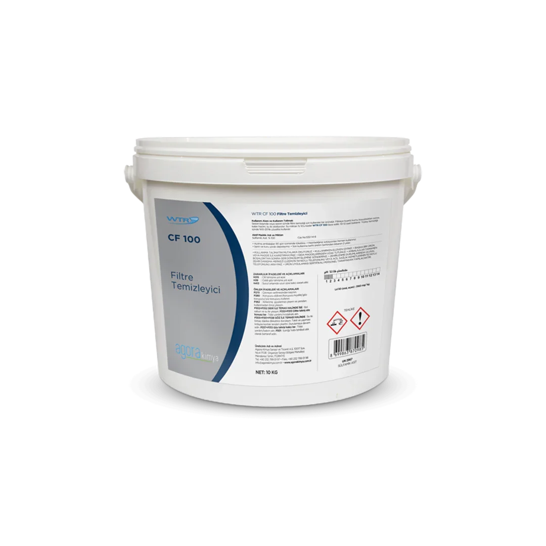 White 10 kg bucket of WTR CF 100 Filtre Temizleyici filter cleaner by Agora Kimya