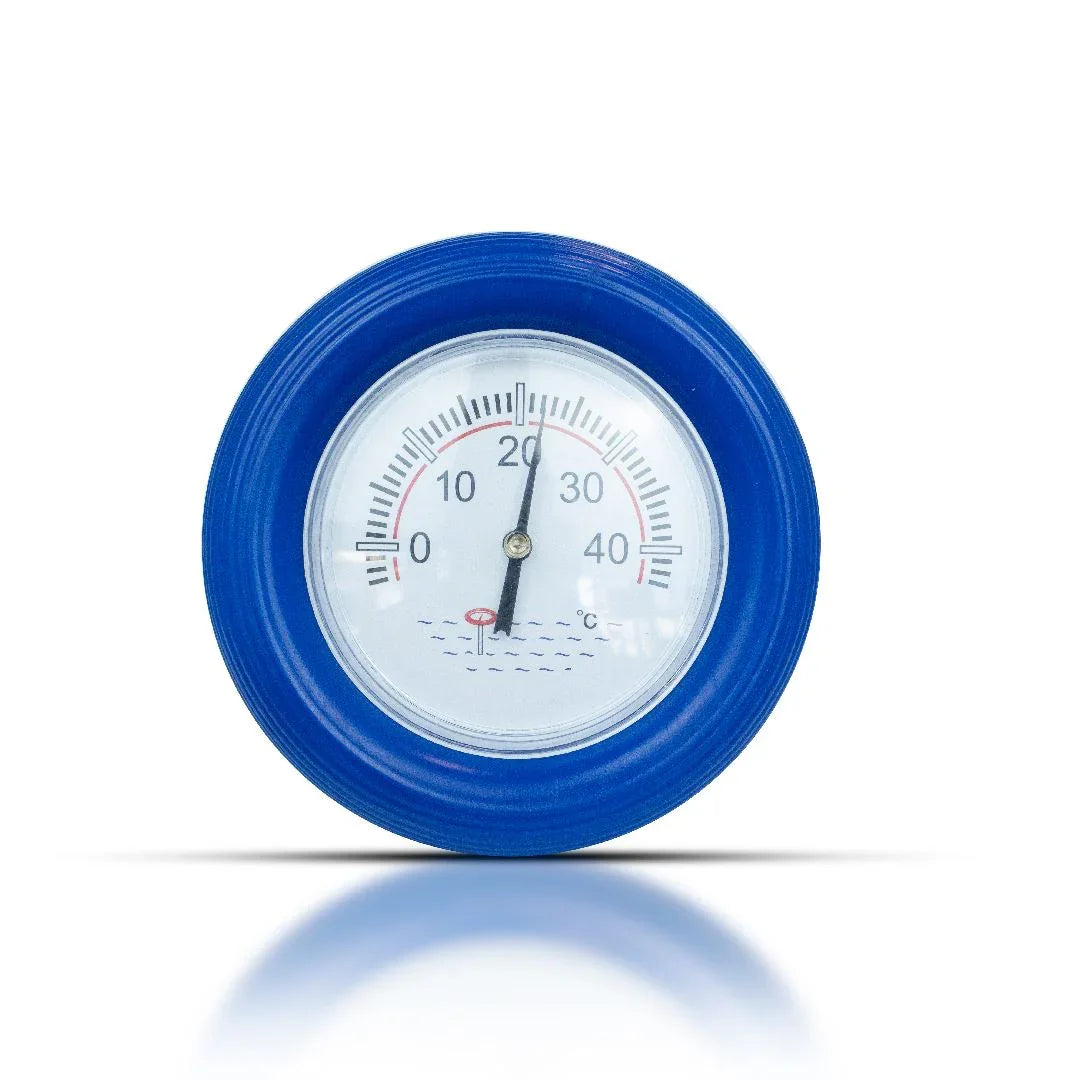 Mavi çerçeveli suya daldırılan tip kadranlı analog termometre