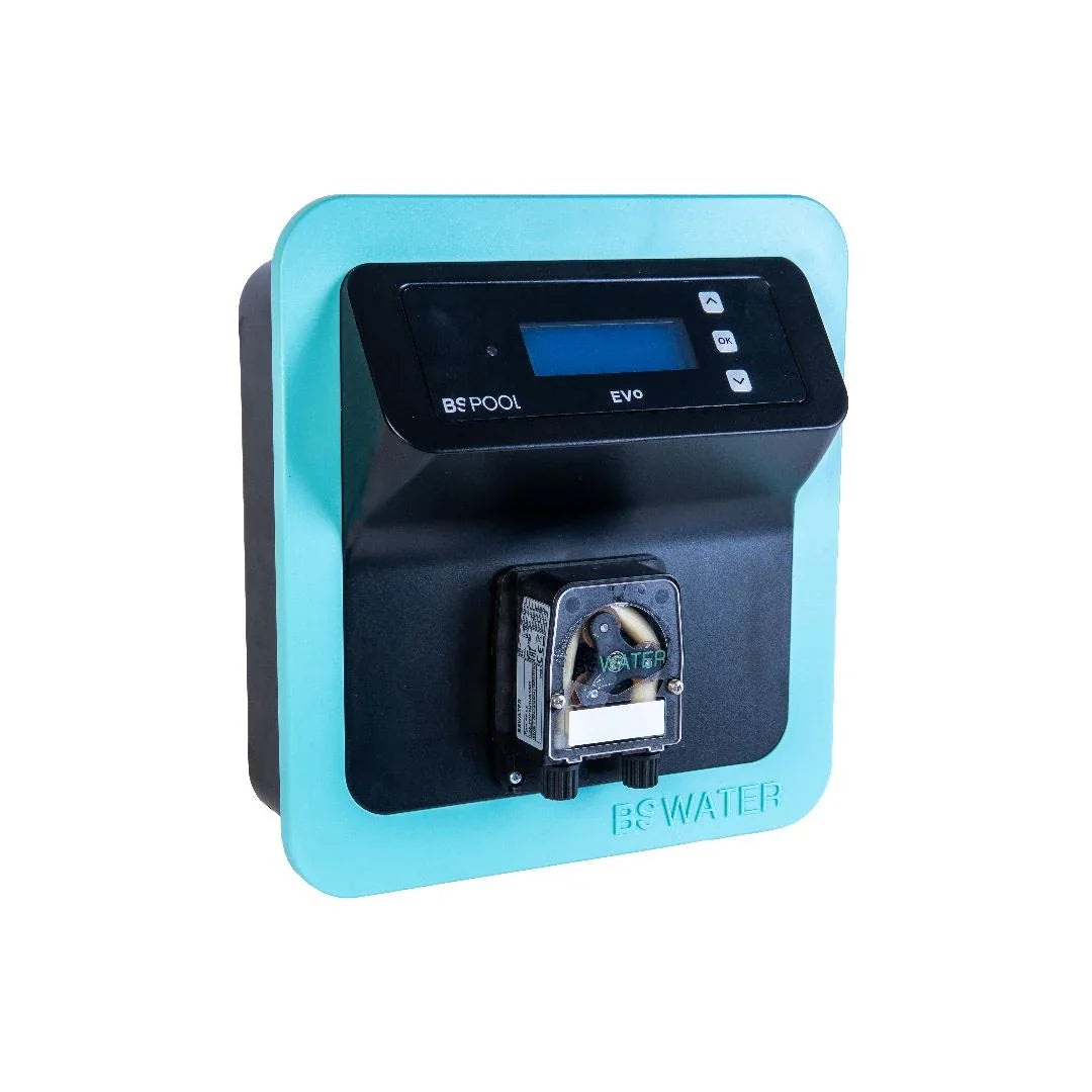 BS Pool Evo ORP control panel for pool water system in black and turquoise housing
