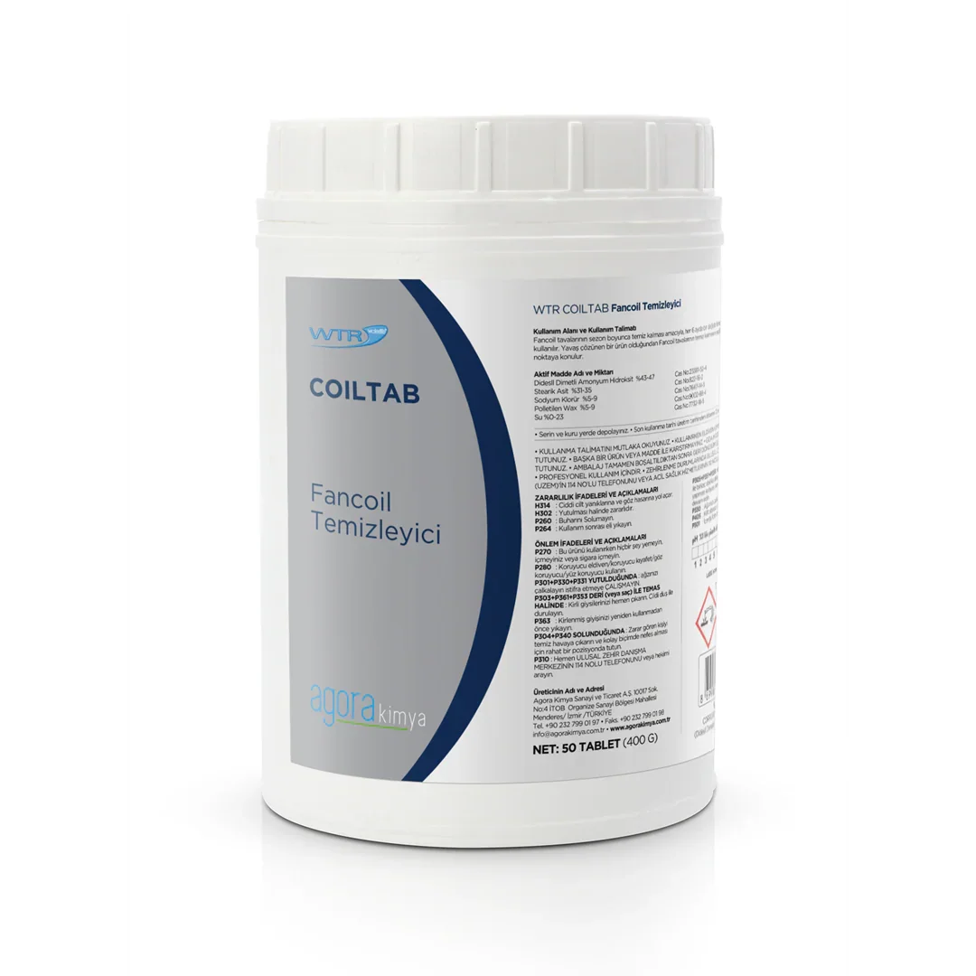 WTR CoilTab Fancoil Temizleyici container with 50 tablets by Agora Kimya, air conditioner cleaner