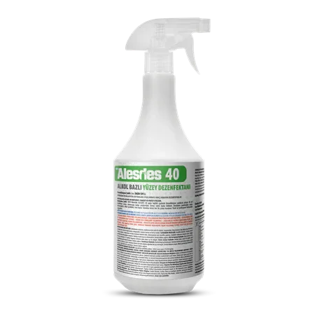 Alesdes 40 alcohol-based surface disinfectant spray bottle with label in Turkish and trigger nozzle