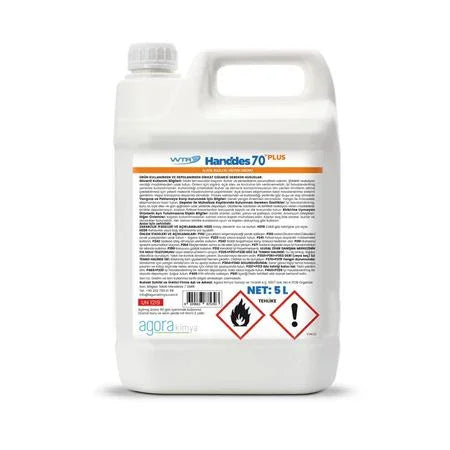 5 litre WTR Harddes 70 Plus alkollü el hijyen dezenfektanı beyaz plastik bidon