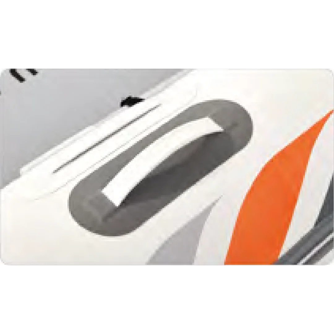 Close-up of Aqua Marina Deluxe inflatable paddleboard handle with gray, white, and orange color accents