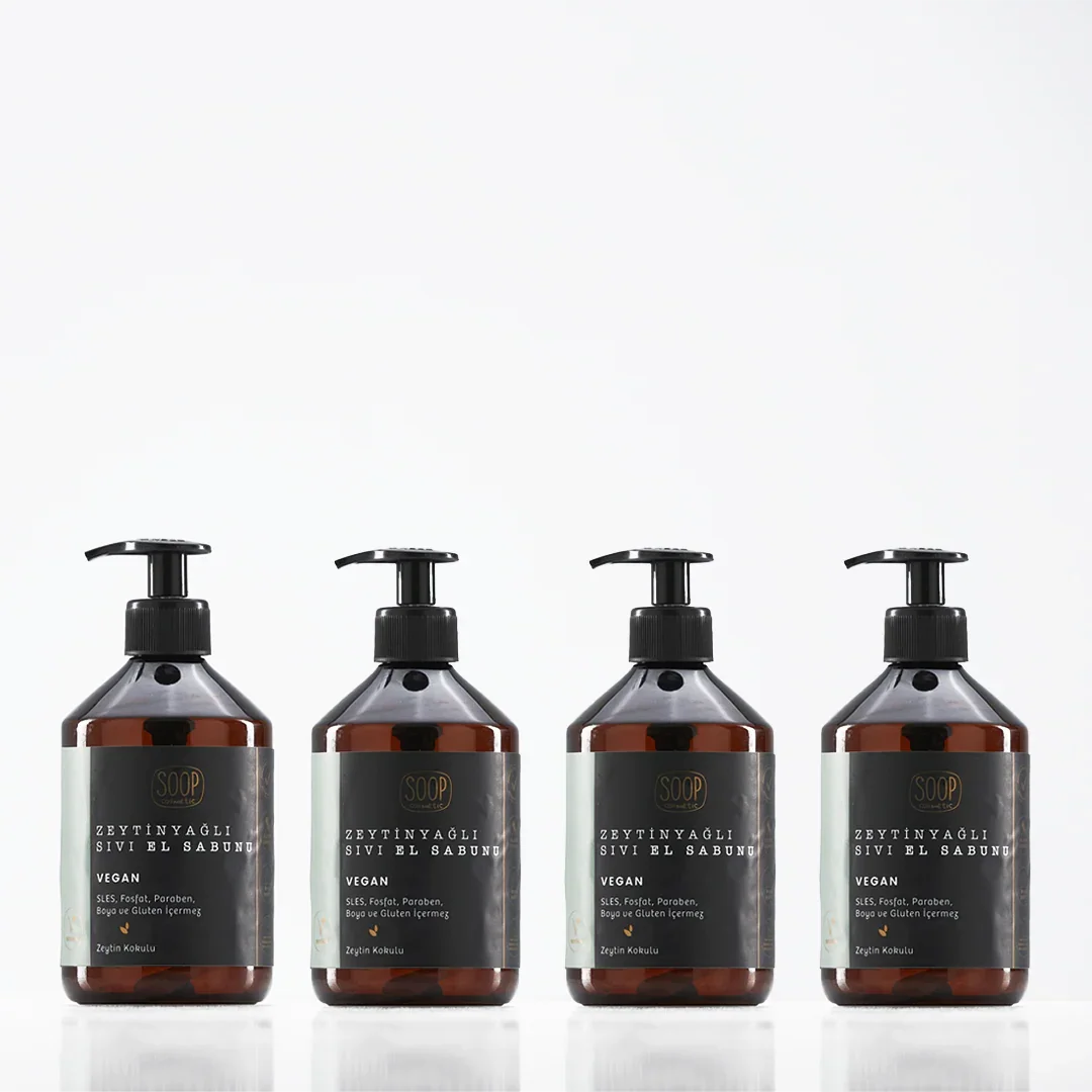 4 lü paket Soop zeytinyağlı vegan sıvı el sabunu siyah pompalı şişede