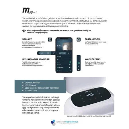 Wi-Fi özellikli, uzaktan kumandalı OLED ekranlı SPA kontrol paneli ve mobil uygulama arayüzü