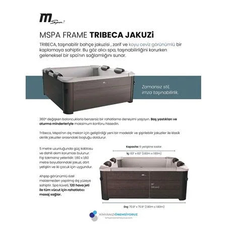6 kişilik Tribeca taşınabilir dış mekan jakuzi, koyu ceviz kaplama, konforlu yastıklı spa