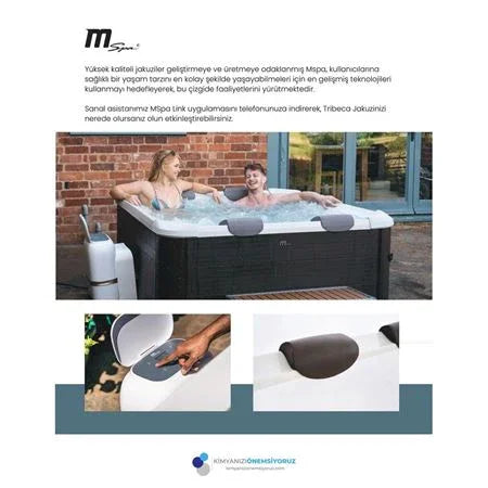 6 kişilik Tribeca jakuzi köpüren suyla dış mekanda, tuğla duvarda, rahatlatıcı spa keyfi