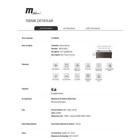 6 kişilik Tribeca jakuzi spa masajlı, ahşap dış yüzey ve köpüklü su jetleriyle