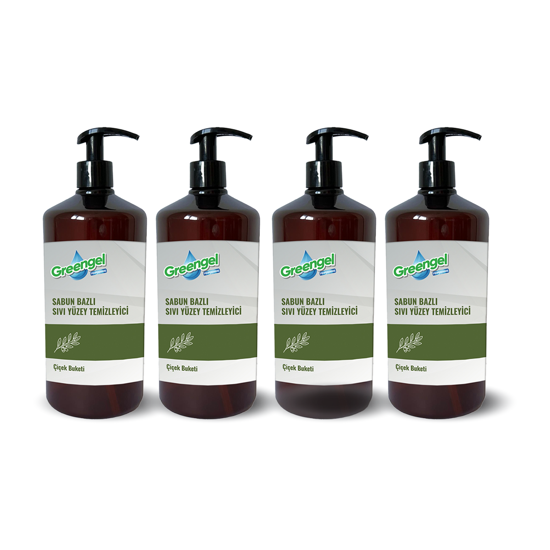 Greengel Sabun Bazlı Sıvı Yuzey Temizleyici- Çiçek Buketi- 1L- 4'lü Paket