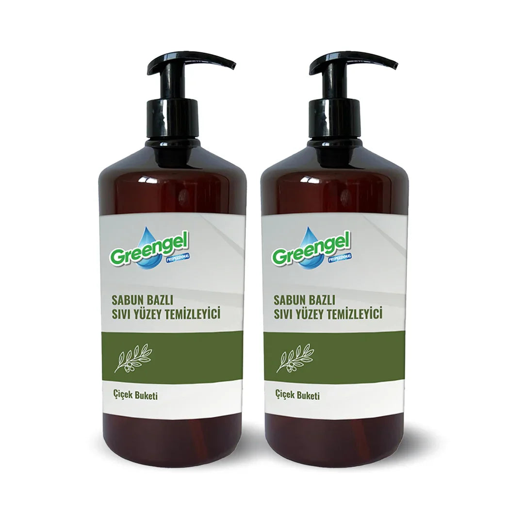 Greengel sabun bazlı sıvı yüzey temizleyici 1 litrelik çiçek buketi kokulu 2'li paket
