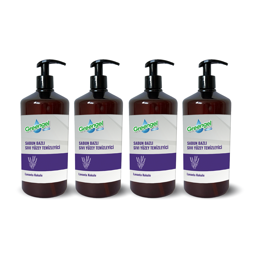 Greengel Sabun Bazlı Sıvı Yuzey Temizleyici- Lavanta Kokulu- 1L- 4'lü Paket -