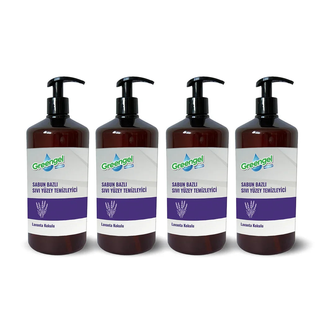 Lavanta kokulu Greengel sabun bazlı sıvı yüzey temizleyici dört adet 1 litrelik pompalı şişe