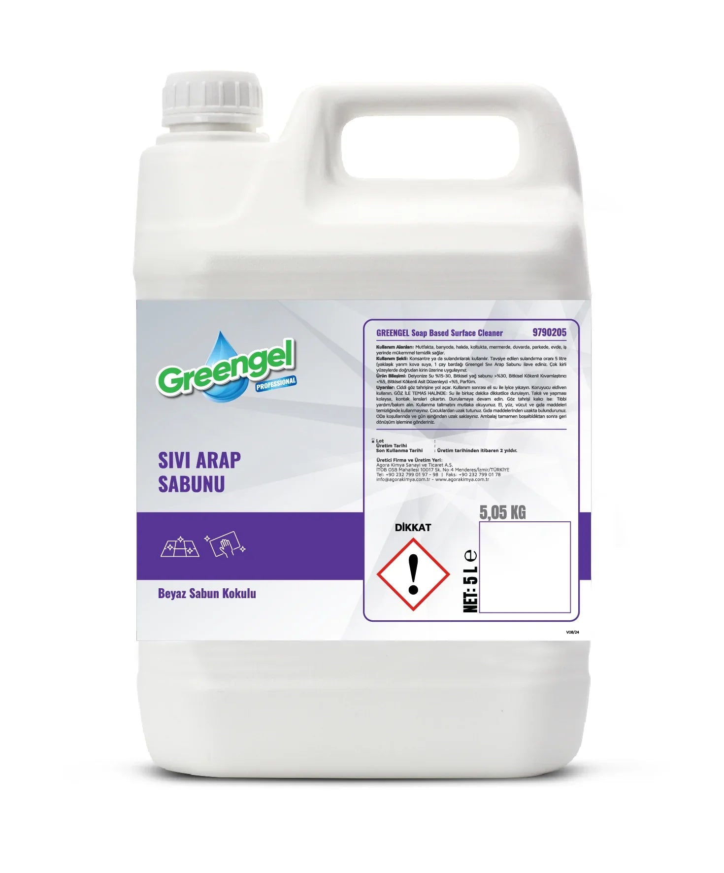 Greengel Sıvı Arap Sabunu 5 litre beyaz sabun kokulu yüzey temizleyici bidon