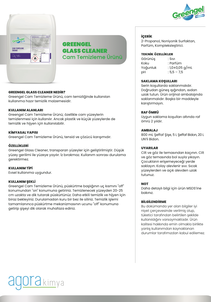 Greengel Glass Cleaner-Cam Temizleme Ürünü 800 ml