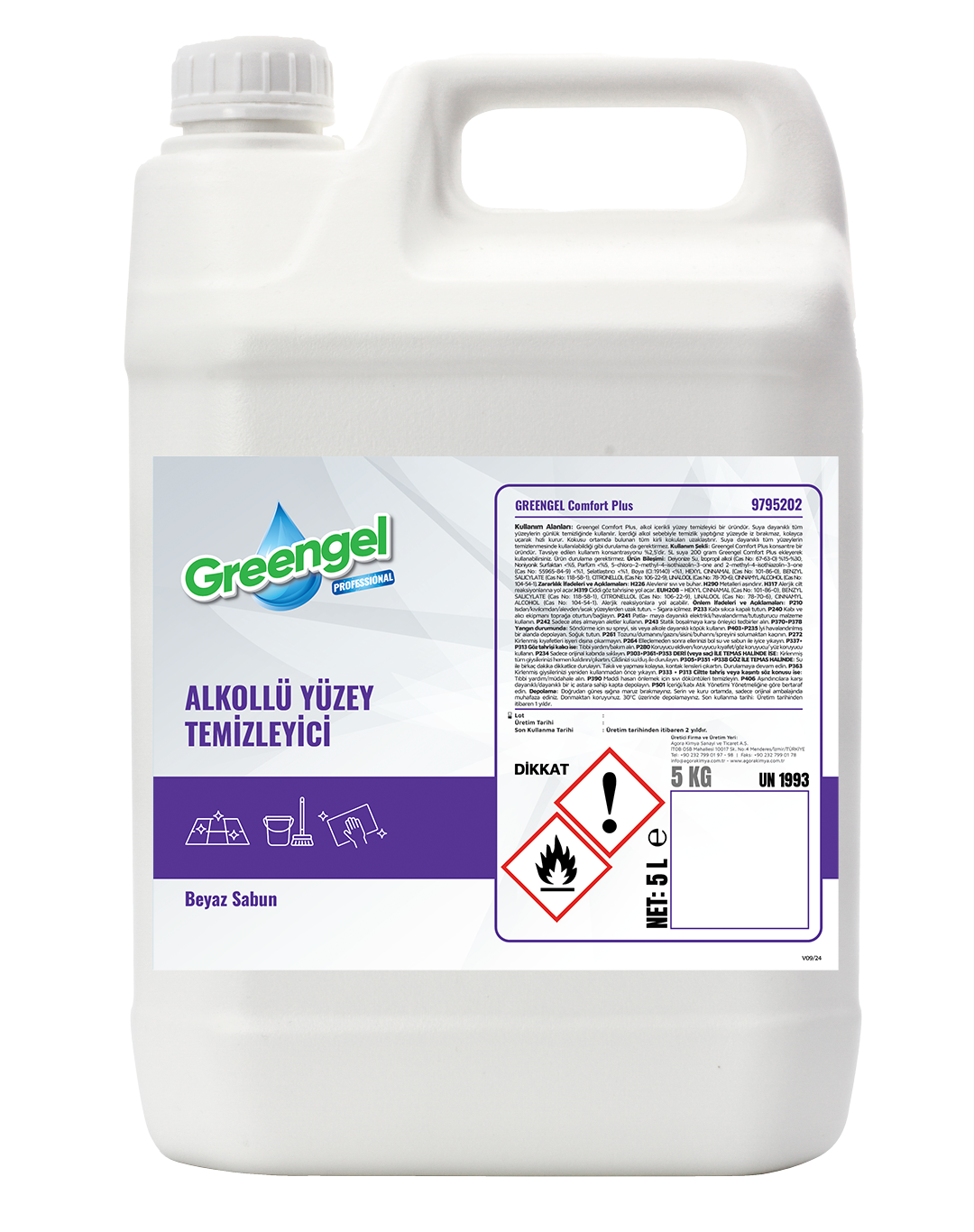 Grengel Comfort Plus -Alkol İçerikli Genel Temizlik Ürünü 5L