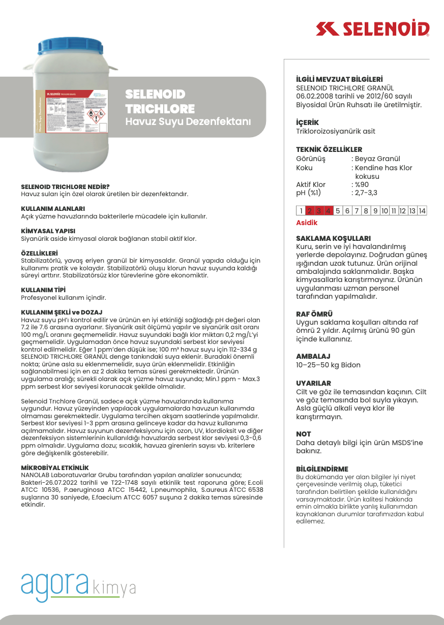 Selenoid Trichlore %90 10/25 KG Toz Klor