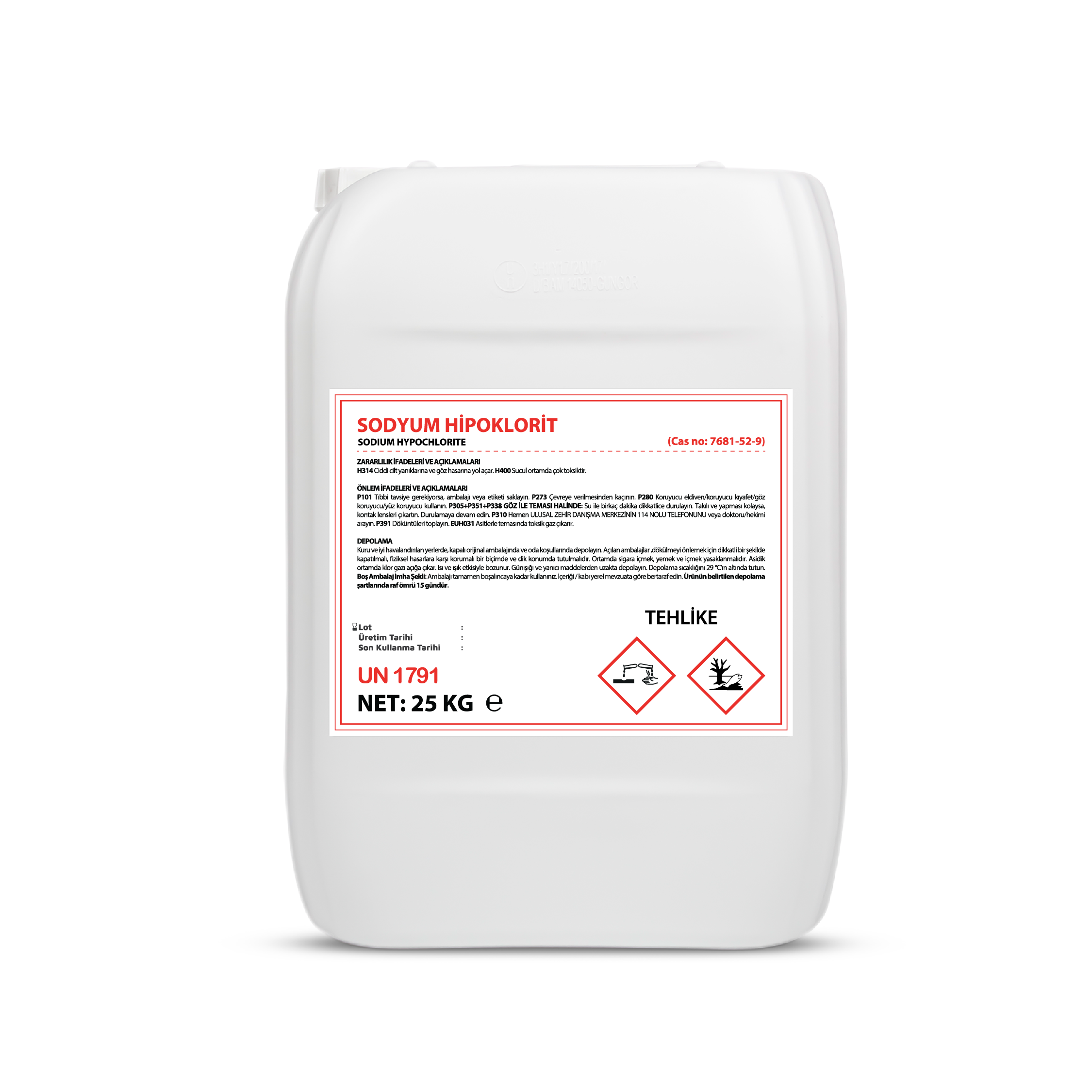 Sodyum Hipo Klorit %16- Hipo- Saf Çamaşır Suyu 25 Kg