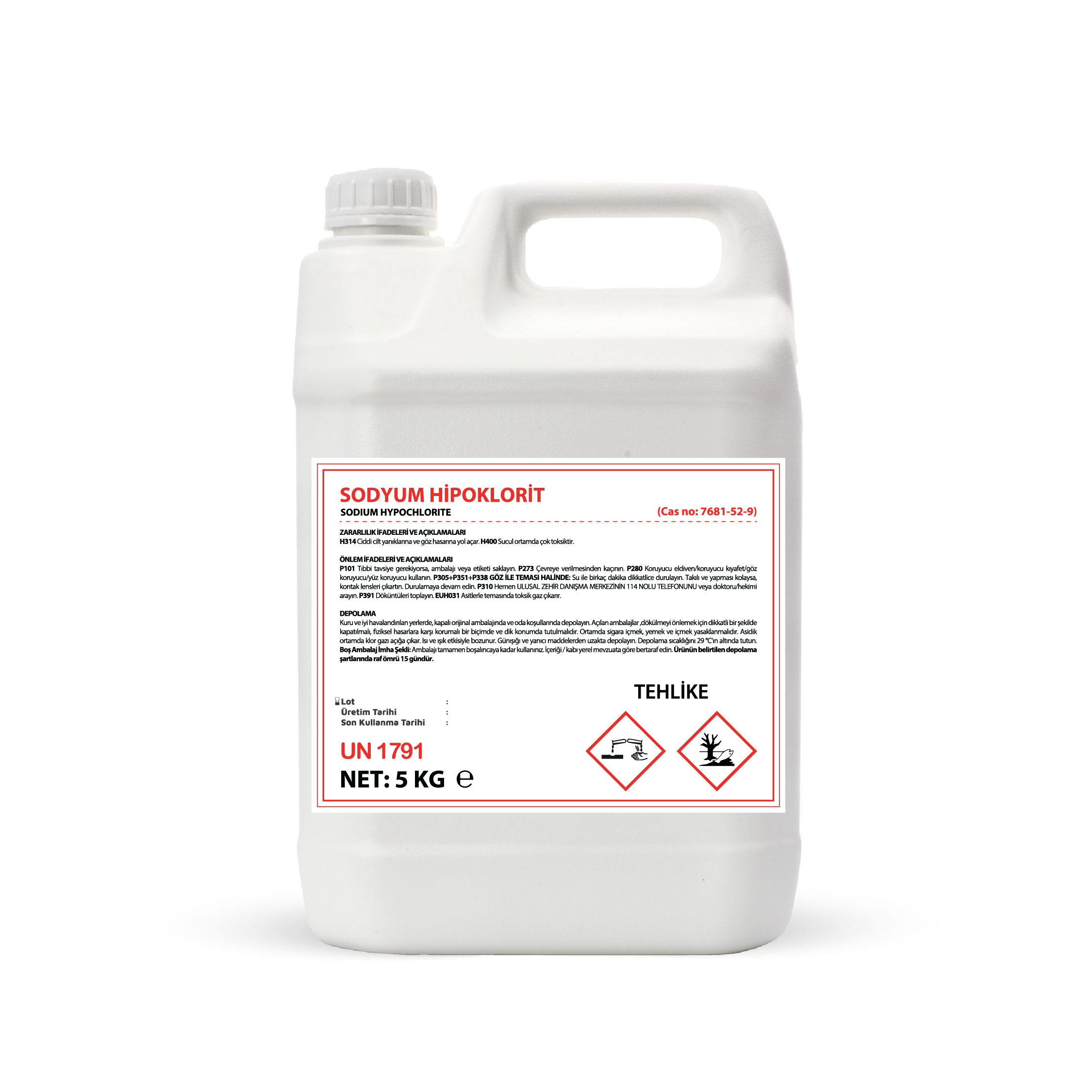 Sodyum Hipo Klorit %16- Hipo- Saf Çamaşır Suyu 5 Kg