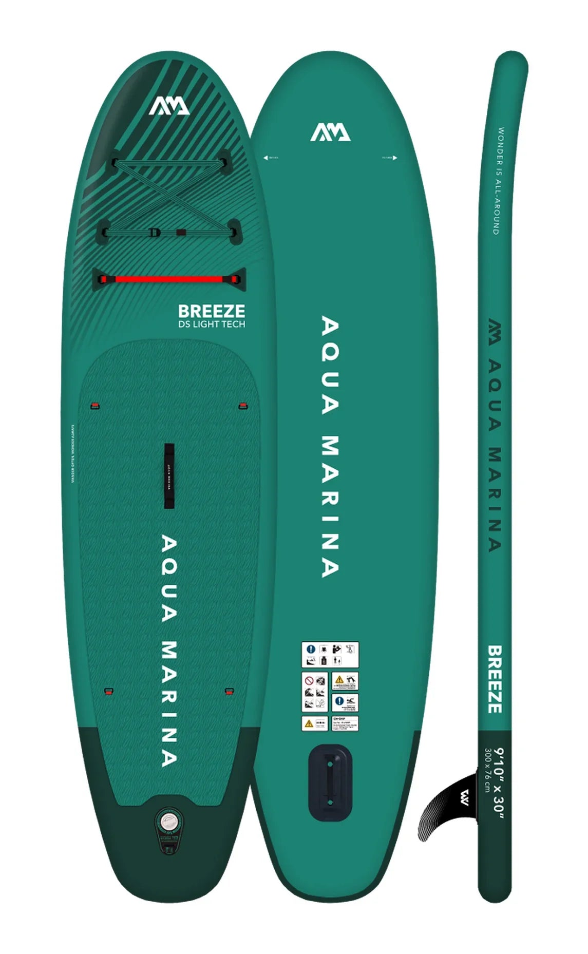 Aqua Marina Breeze şişme paddleboard, yeşil, 9'10" x 30", DS Light Tech, fin ve taşıma kolu detaylarıyla