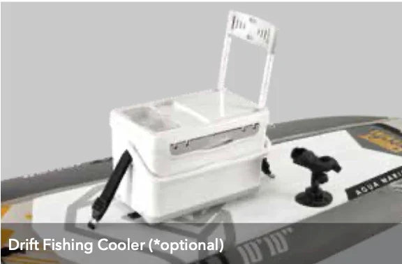 Aqua Marina Drift şişme stand-up paddle board üzerinde beyaz, katlanabilir balıkçı soğutucusu