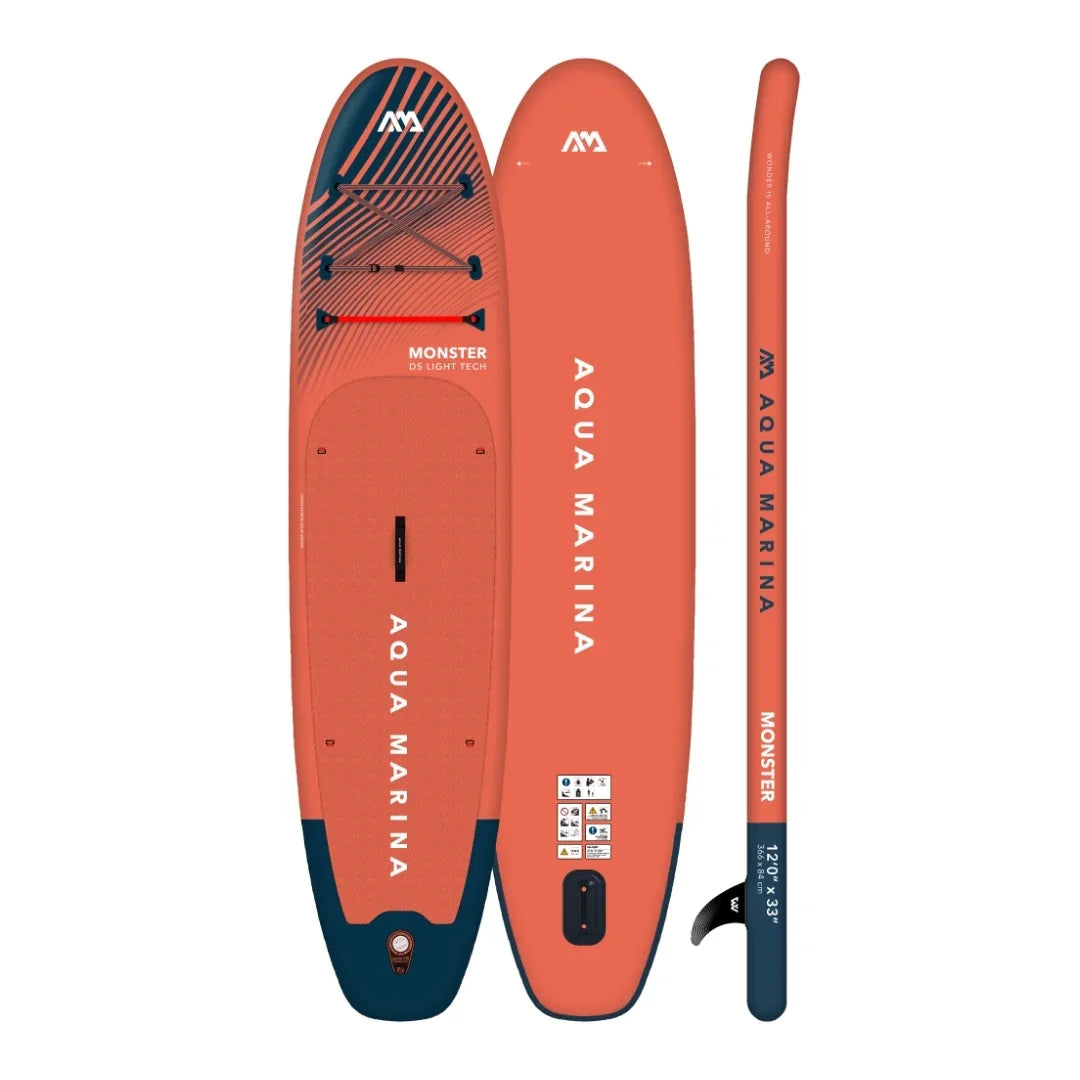 Turuncu ve lacivert Aqua Marina Monster şişme SUP sörf tahtası, 366 cm uzunluğunda