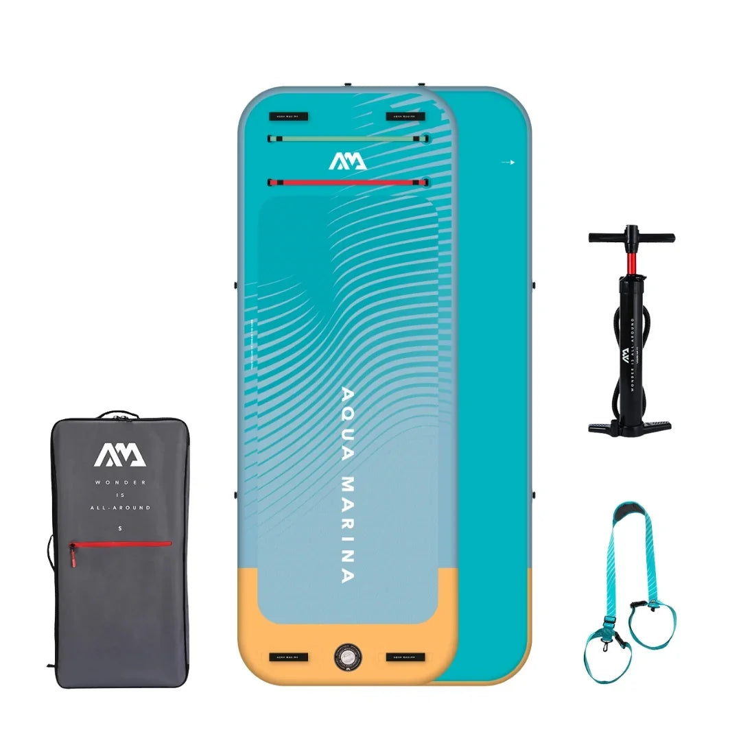Aqua Marina şişme fitness board, el pompası ve taşıma çantasıyla set, açık mavi ve turuncu renklerde