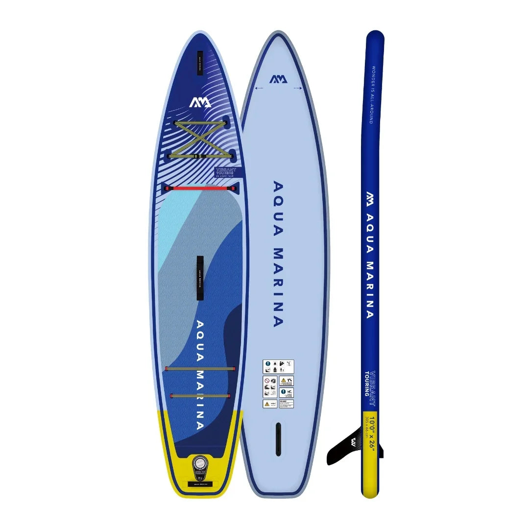 Mavi Aqua Marina Vibrant Touring şişme SUP sörf tahtası, 305 cm, sarı ve mavi detaylarla