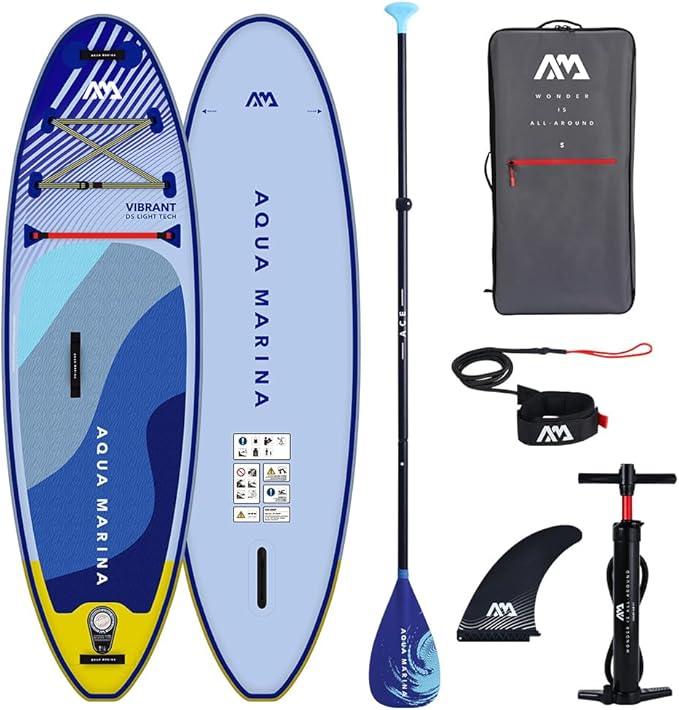 Aqua Marina şişme stand up paddle board mavi ve sarı, kürek, pompa, güvenlik kayışı ve taşıma çantası