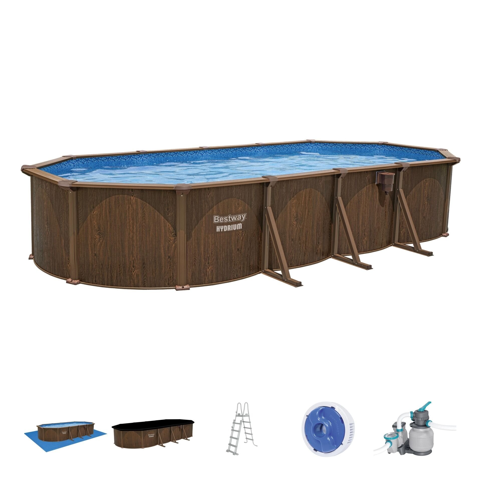 Bestway® 561CW Hydrium™ Çelik Duvarlı Oval Yerüstü Havuz Seti 7,32 m x 3,66 m x 1,32 m