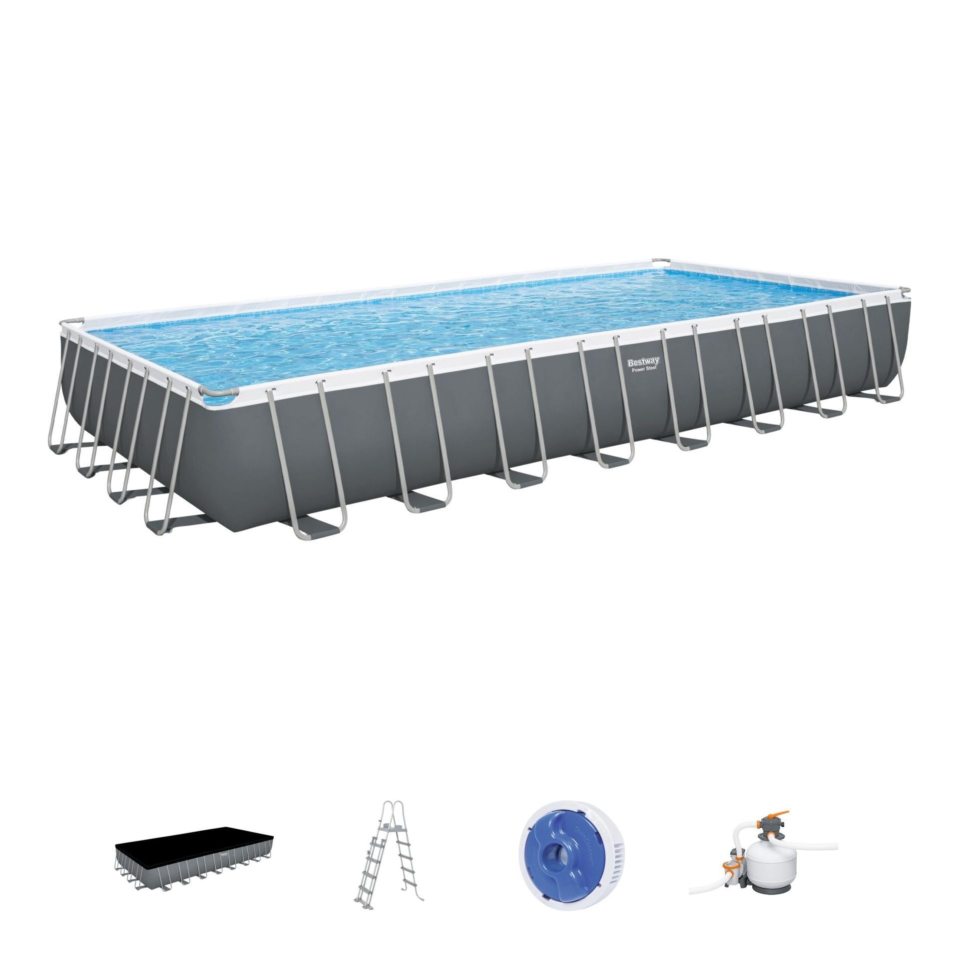 Bestway® 56623 Power Steel™ Prefabrik Dikdörtgen Yer Üstü Havuz Seti 9,56 m x 4,88 m x 1,32 m