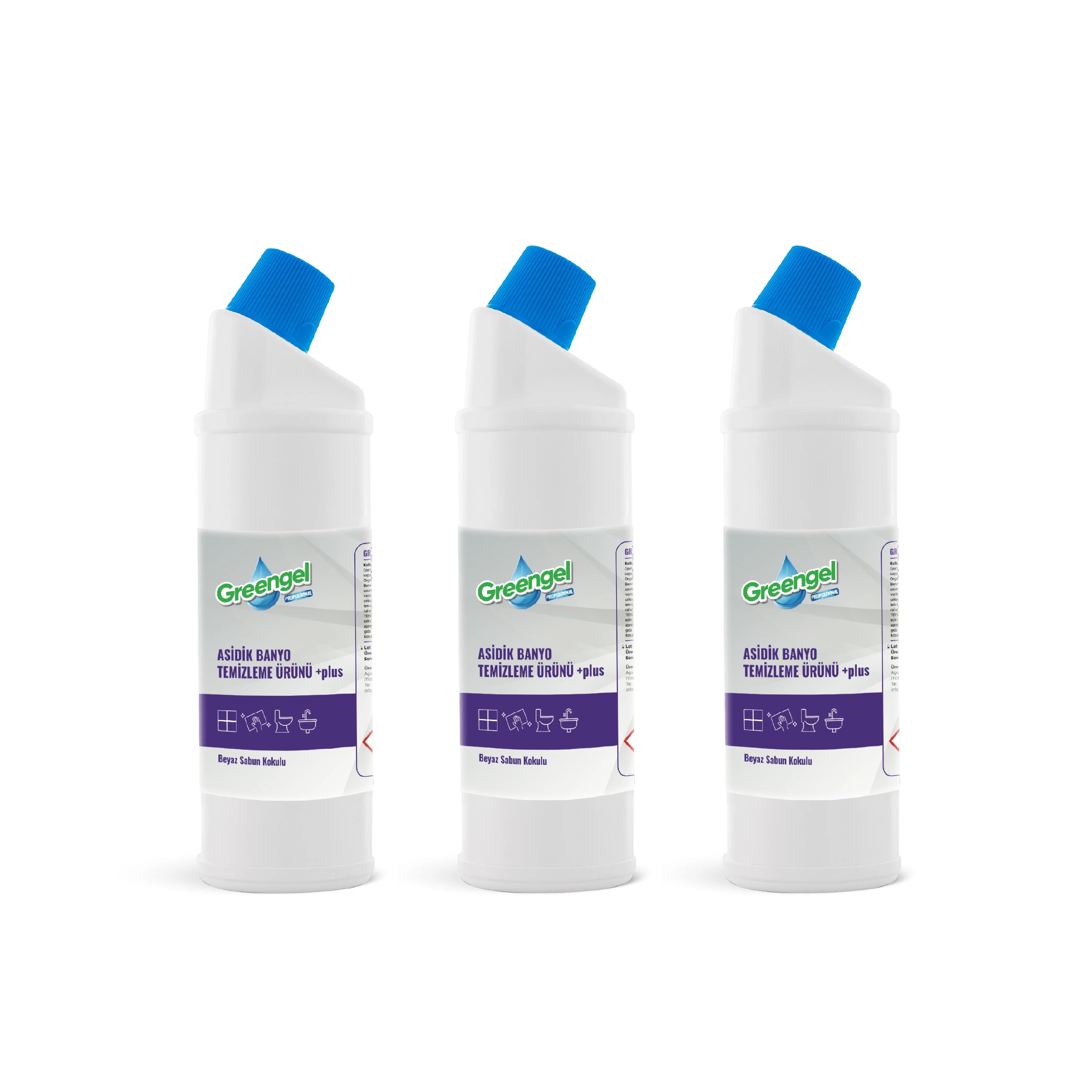 Greengel asidik banyo temizleme ürünü plus, beyaz şişede mavi kapaklı banyo temizleyici
