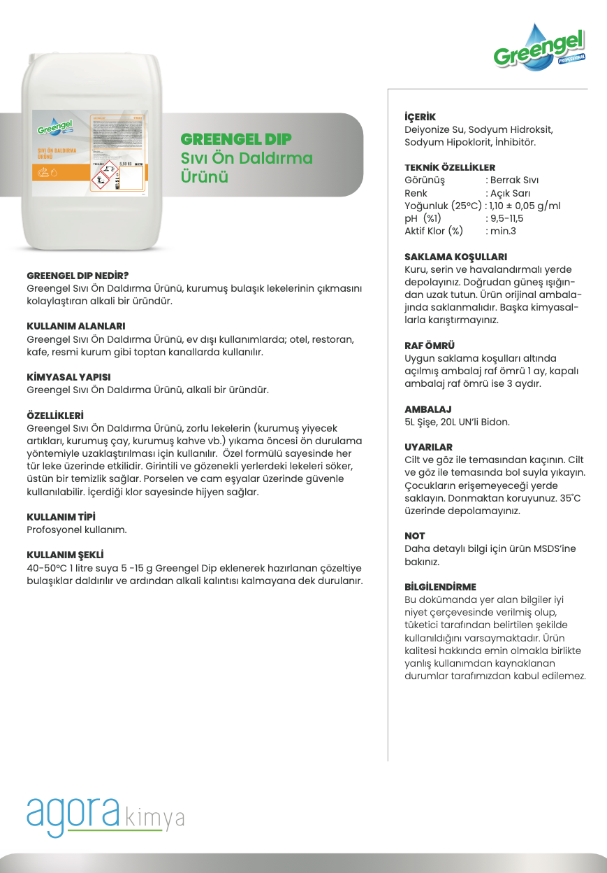 Greengel Dip Sıvı Ön Daldırma Ürünü 5L