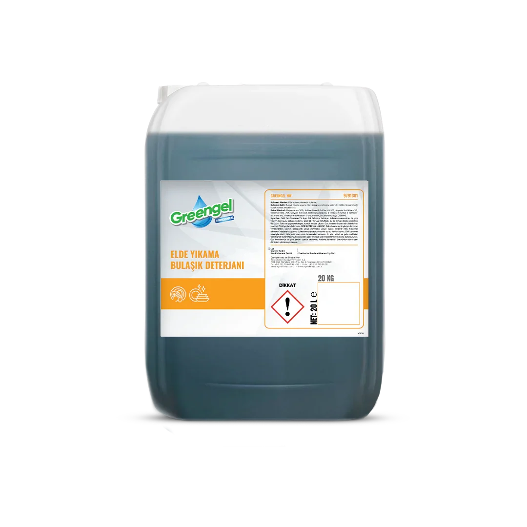 20-liter Greengel professional hand wash dishwashing detergent container with label and safety warning