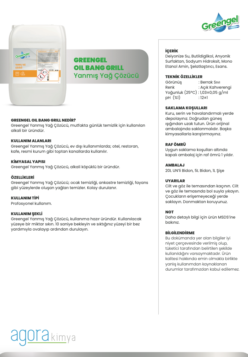 Greengel Oil Bang Grill 5 L- Yanmış Yağ Çözücü