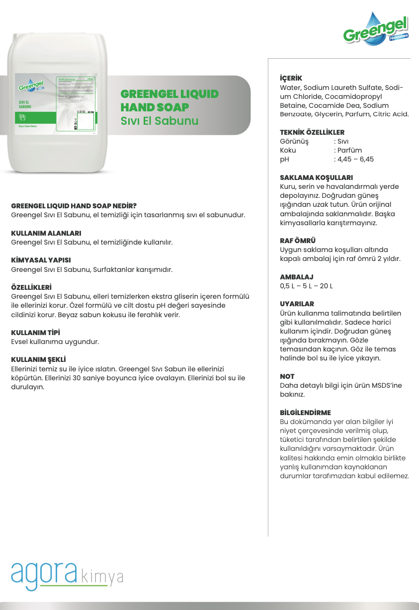 Greengel Sıvı El Sabunu 5 L