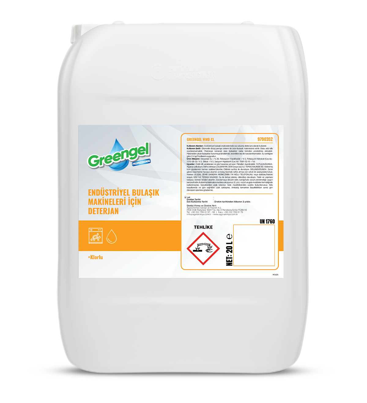 Greengel WMD CL Endüstriyel Bulaşık Makinesi Deterjan 20L