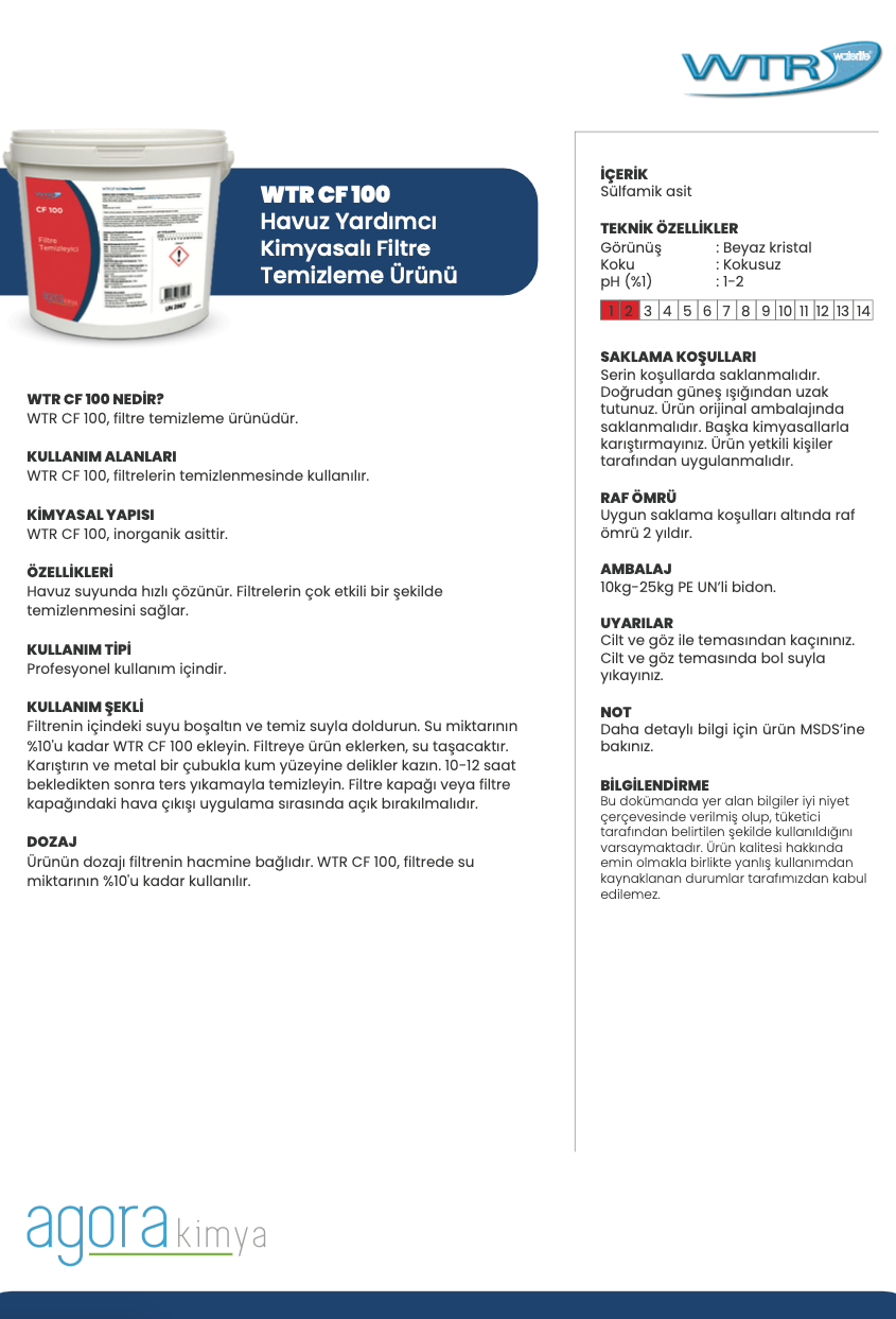 WTR CF 100 10 KG Filtre Temizleyici