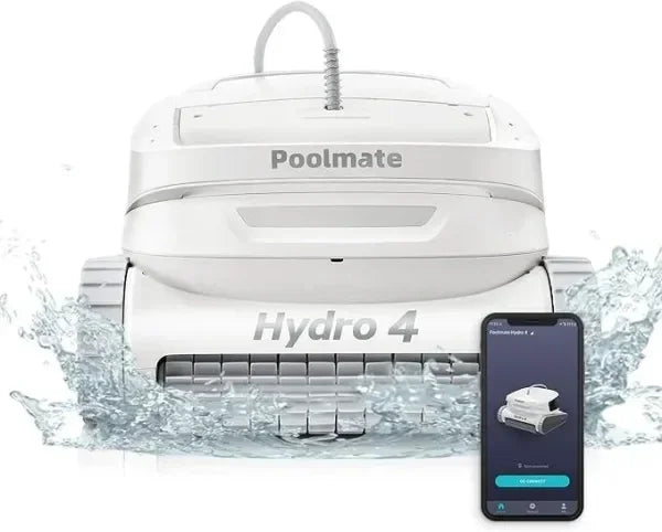 Poolmate Hydro 4 akıllı havuz temizleme robotu ve kontrol uygulaması telefon ekranında