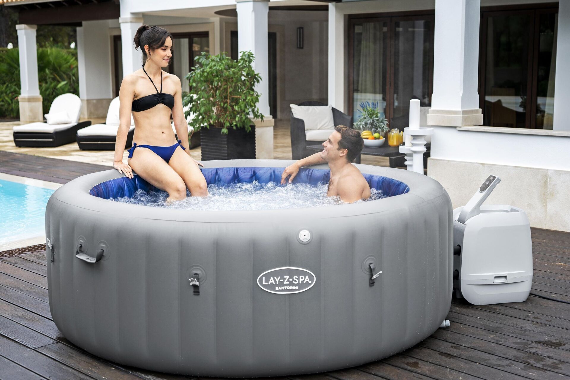 Lay-Z-Spa® 6001T Santorini Smart HydroJet Pro™ Enerji Tasarruflu Şişme Spa Havuzu, Mobil Uygulama Kontrollü, 5-7 kişilik