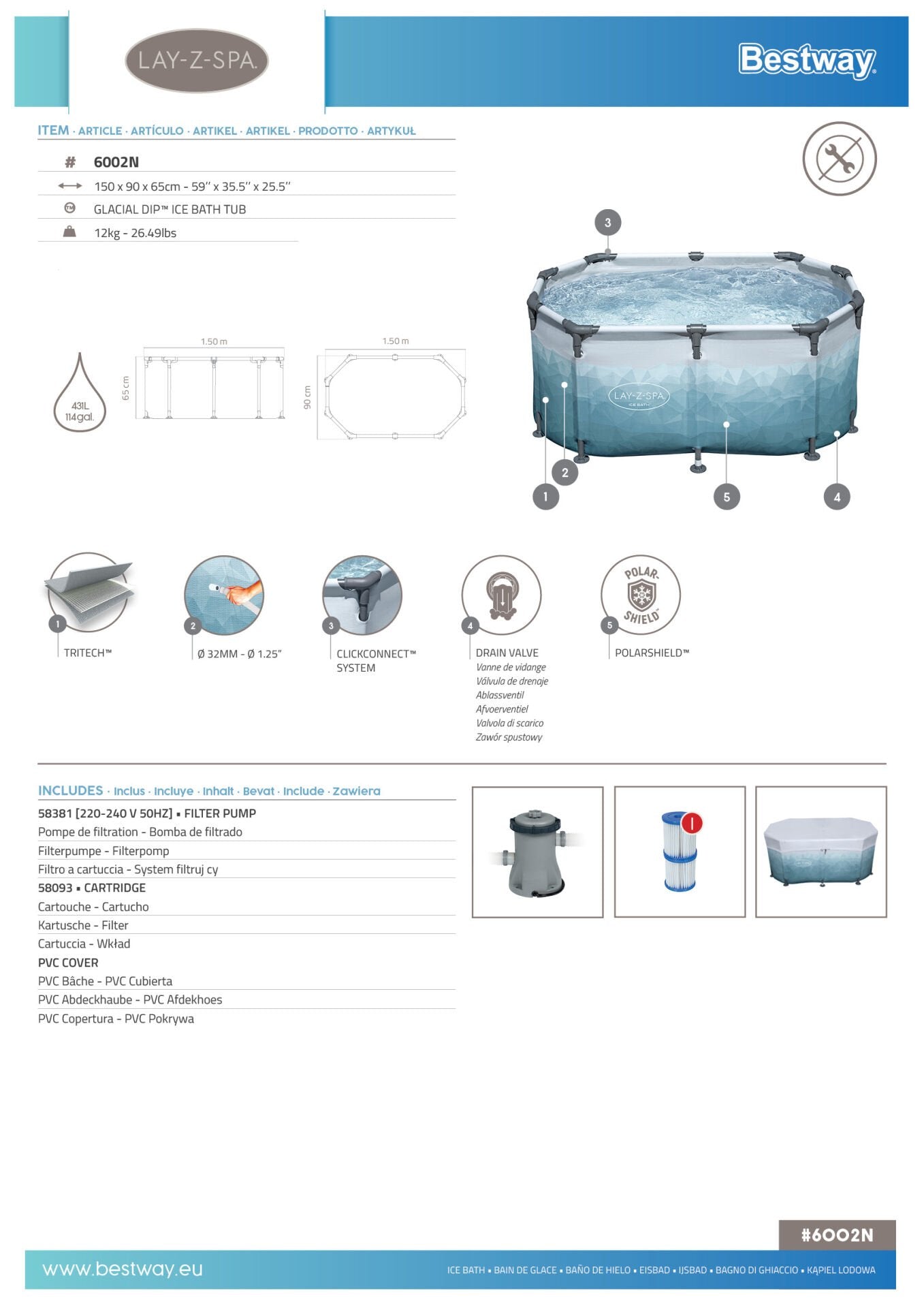 Lay-Z-Spa® Glacial Dip™ 6002N Soğuk Terapi Buz Banyosu Küveti, 2 Kişilik