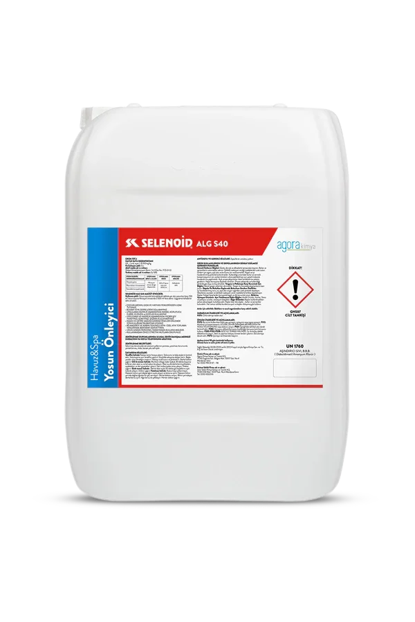 Selenoid ALG S40 yosun önleyici havuz ve spa su bakımı kimyasalı 10-20 L plastik bidon