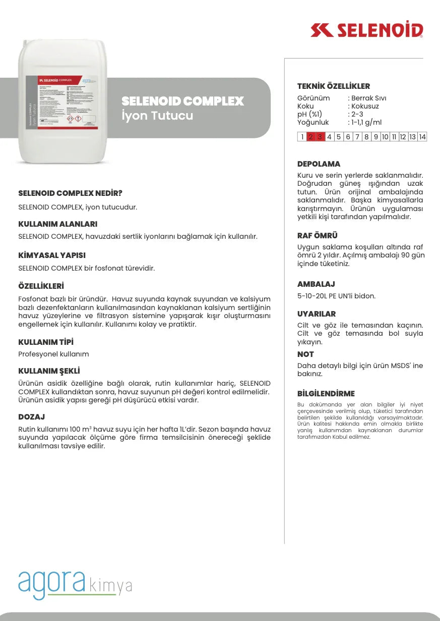 Selenoid Complex iyon tutucu kimyasal ürün detayları, teknik özellikler ve kullanım talimatları