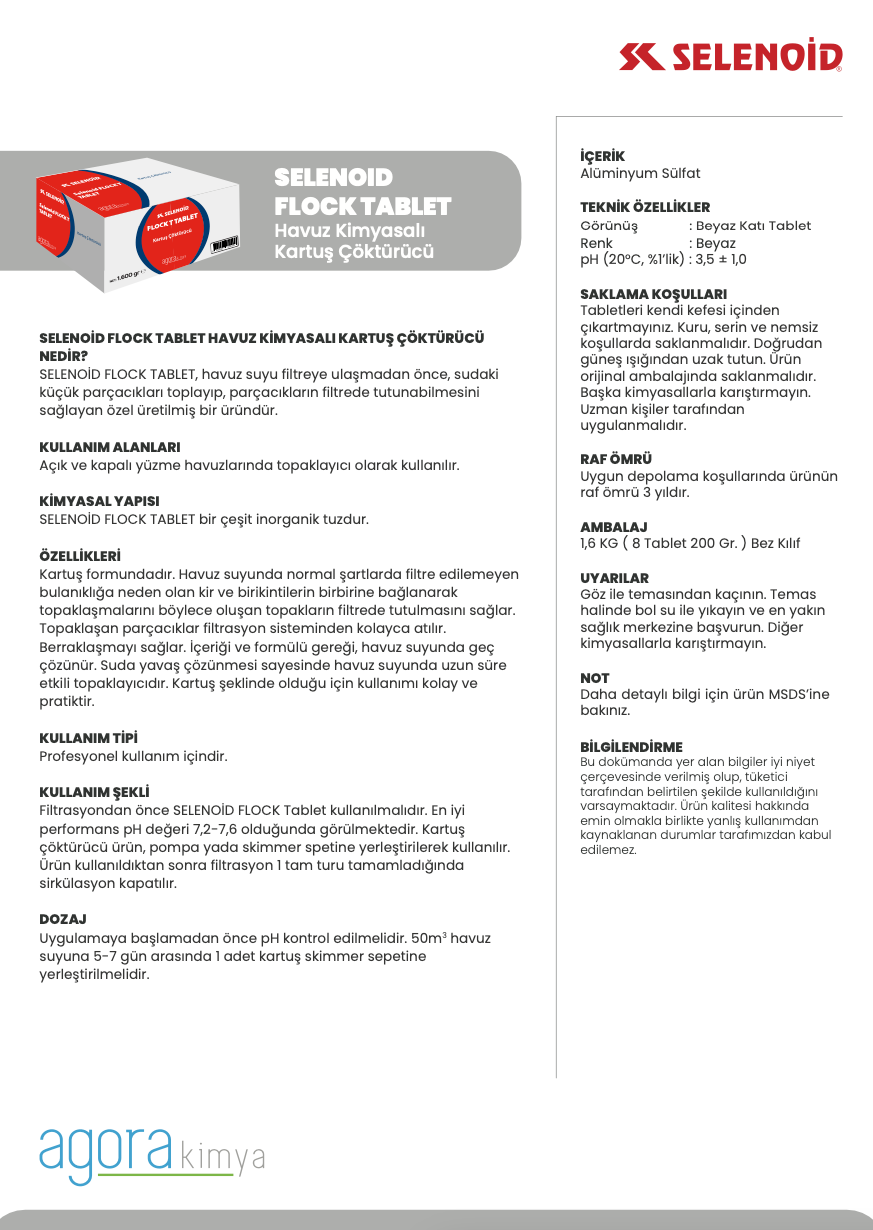 Selenoid Flock TABLET Çöktürücü