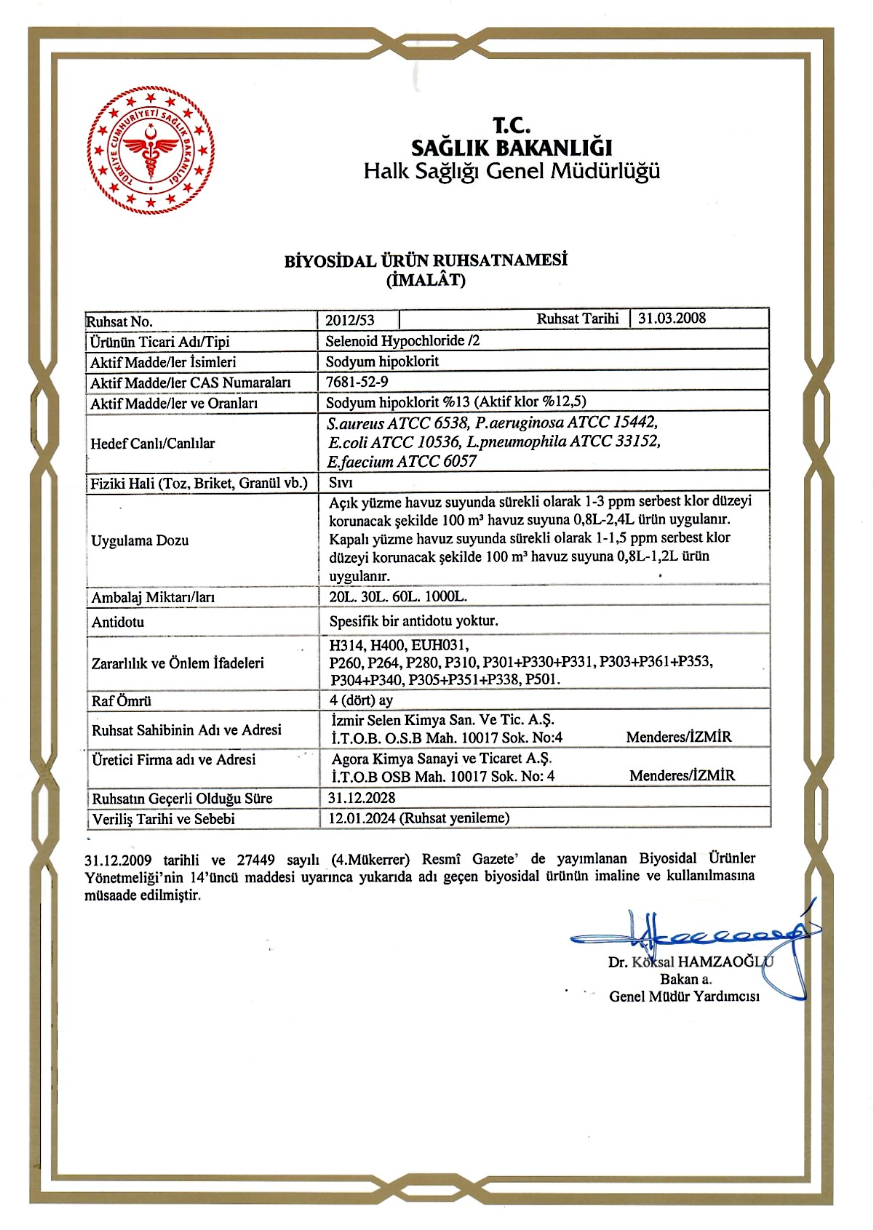 Selenoid Hypochloride 25 KG Sıvı Klor