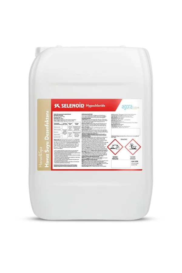Selenoid markalı 25 kg havuz ve spa için sıvı klor dezenfektanı bidonu