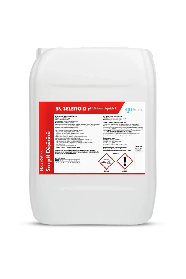 Selenoid pH Minus Sıvı pH düşürücü 25 kg plastik bidon Havuz Spa kimyasalı