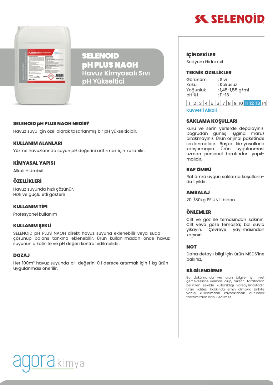 Selenoid pH PLUS SIVI NaOH 20 L- pH Yükseltici