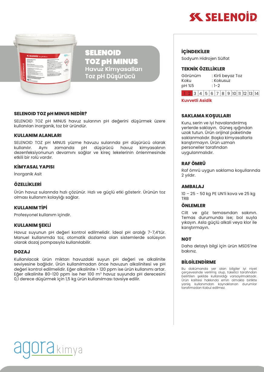 Selenoid Toz pH MINUS 10-25 KG-pH Düsürücü